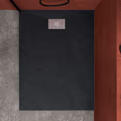 Pack Receveur Noir Effet Pierre 90x120 cm et Grille décor Perforée en Inox