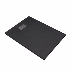 Pack Receveur Noir Effet Pierre 90x120 cm et Grille décor Perforée en Inox