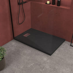 Pack Receveur Noir Effet Pierre 140x90 cm et Grille décor Linéaire en Inox - rock 2