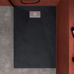 Pack Receveur Noir Effet Pierre 140x90 cm et Grille décor Linéaire en Inox - rock 2