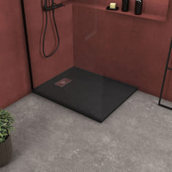 Pack Receveur Noir Effet Pierre 100x80 cm et Grille décor Linéaire en Inox - rock 2