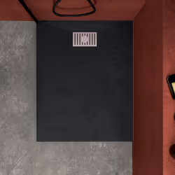 Pack Receveur Noir Effet Pierre 100x80 cm et Grille décor Linéaire en Inox - rock 2