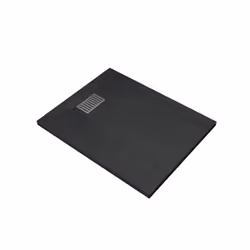 Pack Receveur Noir Effet Pierre 100x80 cm et Grille décor Linéaire en Inox - rock 2