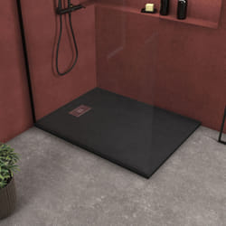 Pack Receveur Noir Effet Pierre 120x90 cm et Grille décor Linéaire en Inox - rock 2