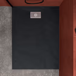 Pack Receveur Noir Effet Pierre 120x90 cm et Grille décor Linéaire en Inox - rock 2