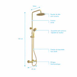 Colonne de douche Thermostatique finition Or Doré Brossé - 133x26x52 cm - molly gold - Vue supplémentaire 4