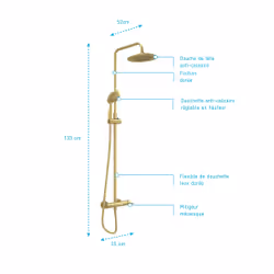 Colonne de douche Mécanique finition Or Doré Brossé - 133x26x52 cm - MOLLY GOLD - Vue supplémentaire 4