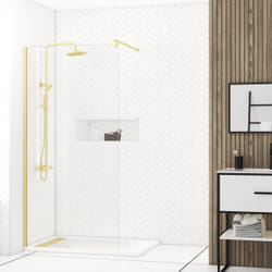 Aurlane - Paroi de douche à l'italienne 100x200 cm verre trempé 8 mm - Or Doré Brossé - freedom 2 gold