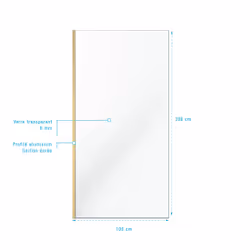 Aurlane - Paroi de douche à l'italienne 100x200 cm verre trempé 8 mm - Or Doré Brossé - freedom 2 gold - Vue supplémentaire 4