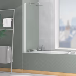 Pare-baignoire Rabattable 80x140cm - Profilé Blanc Mat - Verre Trempé 4mm - elementary