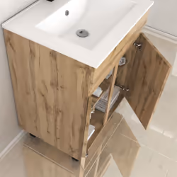 Meuble de salle de bains 60cm 2 PortesChêne Industriel + Vasque céramique blanche - TIMBER 60