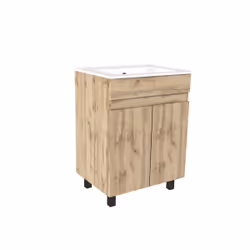 Meuble de salle de bains 60cm 2 PortesChêne Industriel + Vasque céramique blanche - TIMBER 60