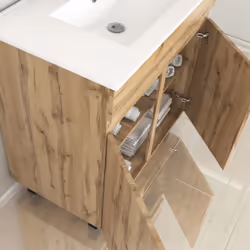 Meuble de salle de bains 80cm 2 PortesChêne Industriel + Vasque céramique blanche - TIMBER 80