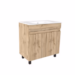 Meuble de salle de bains 80cm 2 PortesChêne Industriel + Vasque céramique blanche - TIMBER 80