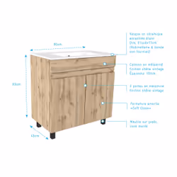 Meuble de salle de bains 80cm 2 PortesChêne Industriel + Vasque céramique blanche - TIMBER 80 - Vue supplémentaire 4