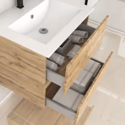 Meuble de salle de bains 60cm 2 TiroirsChêne Naturel + Vasque céramique blanche - timber 60