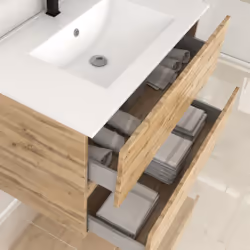 Meuble de salle de bains 80cm 2 TiroirsChêne Naturel + Vasque céramique blanche - timber 80