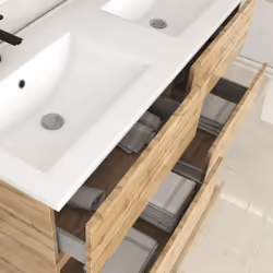 Aurlane - Meuble de salle de bains 120cm 4 TiroirsChêne Naturel + Vasque céramique blanche - timber 120