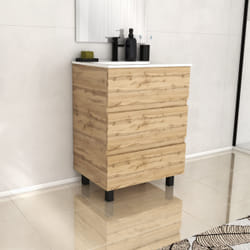 Meuble de salle de bains 60cm 3 TiroirsChêne Naturel + Vasque céramique blanche - timber 60