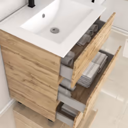 Meuble de salle de bains 60cm 3 TiroirsChêne Naturel + Vasque céramique blanche - timber 60