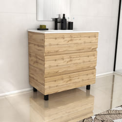Meuble de salle de bains 80cm 3 TiroirsChêne Naturel + Vasque céramique blanche - timber 80