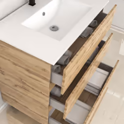 Meuble de salle de bains 80cm 3 TiroirsChêne Naturel + Vasque céramique blanche - timber 80