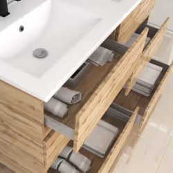 Aurlane - Meuble de salle de bains 120cm 6 TiroirsChêne Naturel + Vasque céramique blanche - timber 120