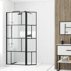 Paroi de douche avec pivot 80+40x195cm - Sérigraphie type Briques et Profilés Noir - DARK BLOCKS
