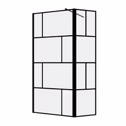 Paroi de douche avec pivot 80+40x195cm - Sérigraphie type Briques et Profilés Noir - DARK BLOCKS