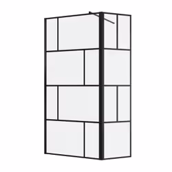 Paroi de douche avec pivot 100+40x195cm - Sérigraphie type Briques et Profilés Noir - DARK BLOCKS