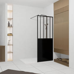 Paroi de douche 80x200 cm type verriere - verre trempe et structure aluminium noir mat - glassy