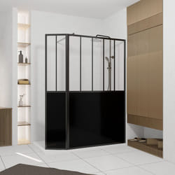 Paroi de douche façon verrière avec volet pivotant - 120+40x200 cm - verre transparent et noir