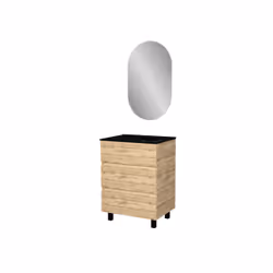 Meuble Salle de Bains 60cm 3 Tiroirs Chêne Naturel + Vasque Noire et Miroir Ovale - Vue supplémentaire 4