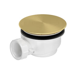 Bonde de Receveur Diamètre 90 mm - Capot Or Doré Brossé - Evacuation Horizontale