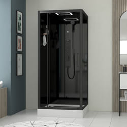 Aurlane - cabine de douche carrée hydro 90x90x218 cm - porte pivotante - fond & profilés noir mat