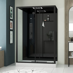 cabine de douche hydromassante 140x85x218 cm - porte coulissante - fonds & profilés noir mat