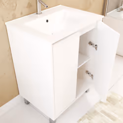 Aurlane - Pack Meuble Salle de Bains 60 cm Blanc 2 Portes, Vasque, Miroir 60x80 et Réglette Led - xenos