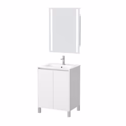 Aurlane - Pack Meuble Salle de Bains 60cm Blanc 2 Portes, Vasque, Miroir 60x80 à Leds intégrées - xenos