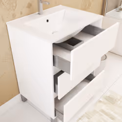 Aurlane - Pack Meuble Salle de Bains 60cm Blanc 3 Tiroirs, Vasque, Miroir 60x80 et réglette Led - xenos