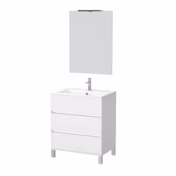 Aurlane - Pack Meuble Salle de Bains 60cm Blanc 3 Tiroirs, Vasque, Miroir 60x80 et réglette Led - xenos