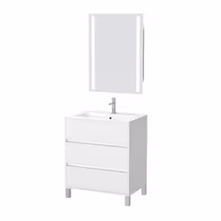 Aurlane - Pack Meuble Salle de Bains 60cm Blanc 3 Tiroirs, Vasque, Miroir 60x80 à Leds intégrées - xenos