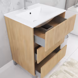 Aurlane - Pack Meuble Salle de Bains 60cm Chêne Clair 3 Tiroirs, Vasque, Miroir 60x80 et réglette Led - xenos