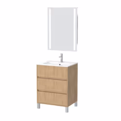 Aurlane - Pack Meuble Salle de Bains 60cm Chêne Clair 3 Tiroirs, Vasque, Miroir 60x80 à Leds intégrées - xenos