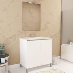 Aurlane - Pack Meuble Salle de Bains 80cm Blanc 2 Portes, Vasque, Miroir 60x80 et réglette Led - xenos