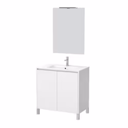 Aurlane - Pack Meuble Salle de Bains 80cm Blanc 2 Portes, Vasque, Miroir 60x80 et réglette Led - xenos
