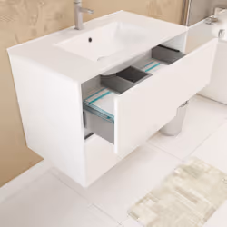 Aurlane - Pack Meuble Salle de Bains 80cm Blanc 2 Tiroirs, Vasque, Miroir 60x80 à Leds intégrées - xenos