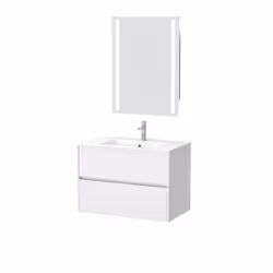 Aurlane - Pack Meuble Salle de Bains 80cm Blanc 2 Tiroirs, Vasque, Miroir 60x80 à Leds intégrées - xenos