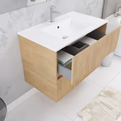 Aurlane - Pack Meuble Salle de Bains 80cm Chêne Clair 2 Tiroirs, Vasque, Miroir 60x80 à Leds intégrées - xenos