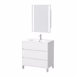 Pack Meuble Salle de Bains 80cm Blanc 3 Tiroirs, Vasque, Miroir 60x80 à Leds intégrées - xenos