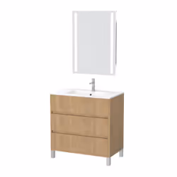 Aurlane - Pack Meuble Salle de Bains 80cm Chêne Clair 3 Tiroirs, Vasque, Miroir 60x80 à Leds intégrées - xenos